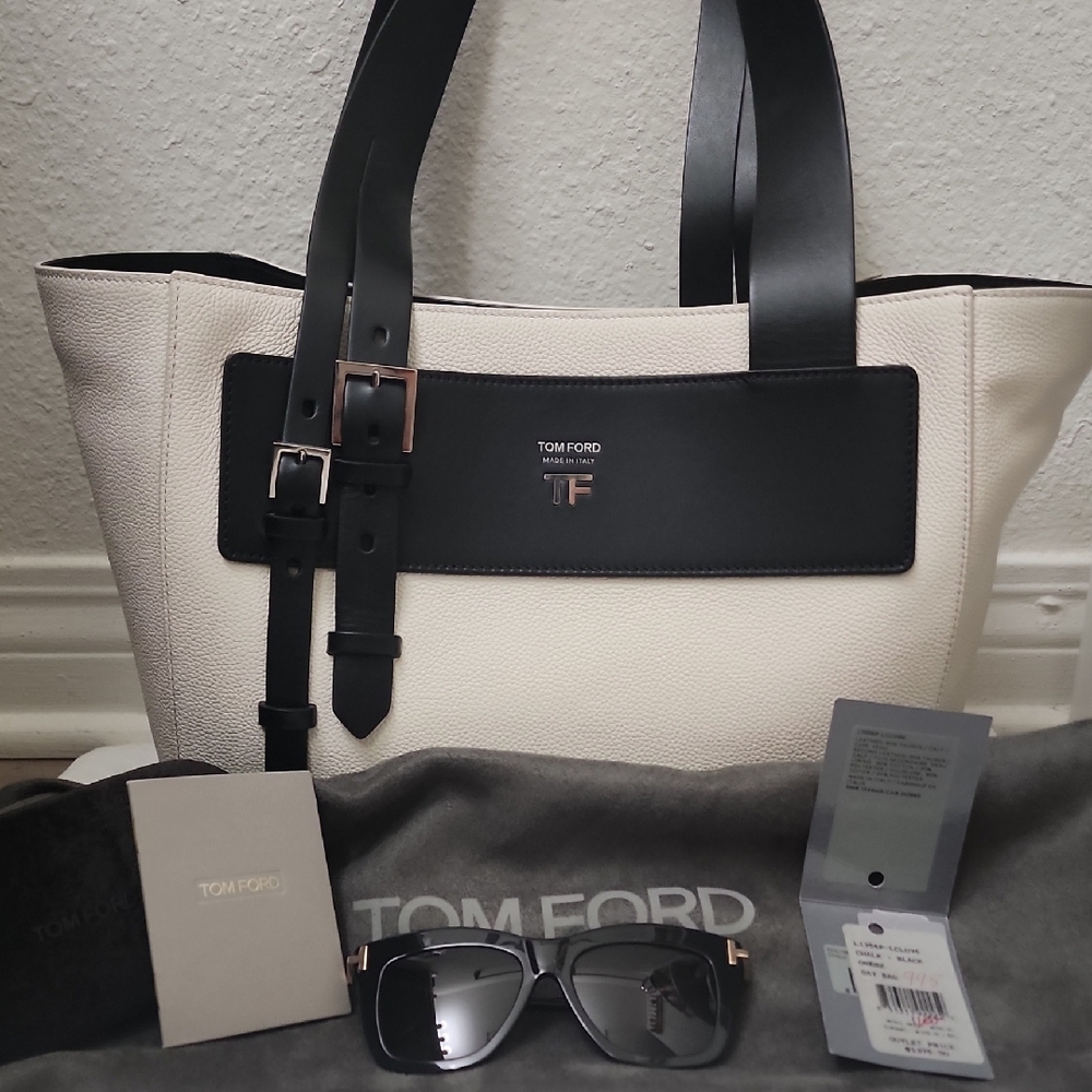 Tom Ford *AUTHENTIC Black & Chalk Day Bag BONUS Tom Ford Dasha Sunnies POLARIZED
